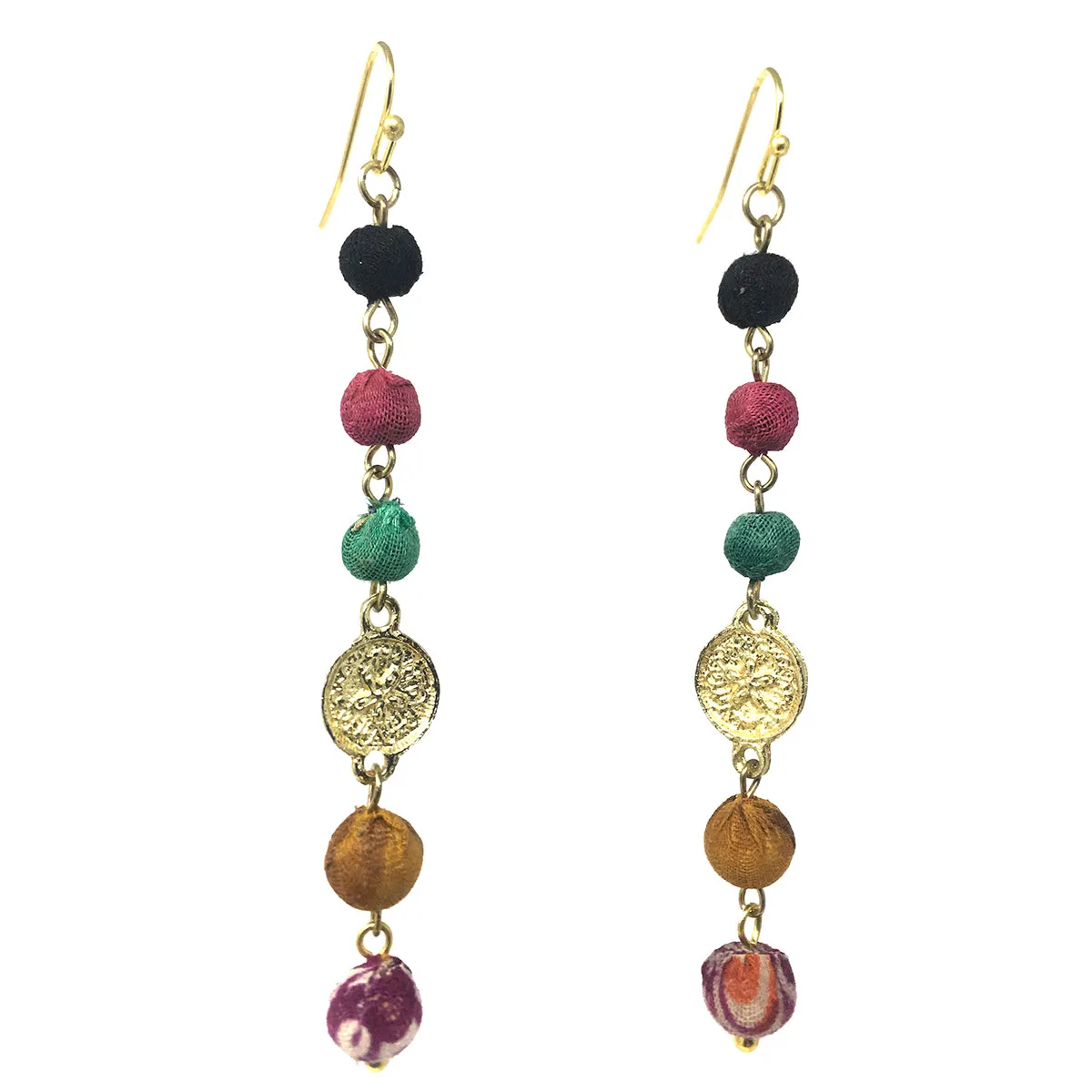 WorldFinds Kantha Raindrop Linear Earrings