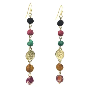 WorldFinds Kantha Raindrop Linear Earrings