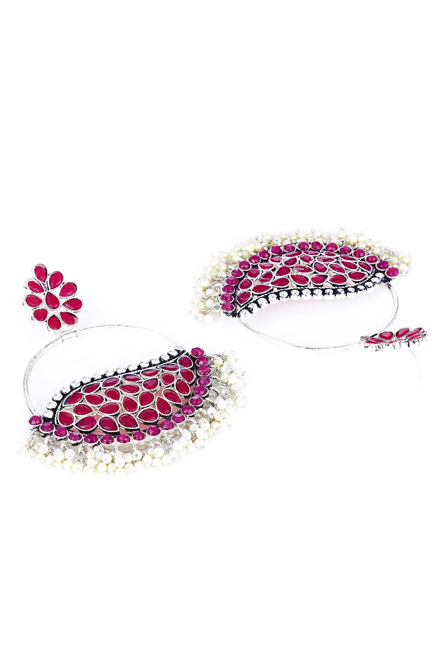 Yellow Chimes Oxidised Earrings for Women Silver Oxidised Pink Studded Stone Big Chandbali Earrings For Women and Girls