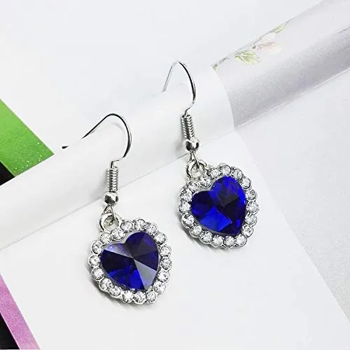 Yellow Chimes Pendant Set for Women Valentine Special Mesmerizing Silver Plated Titanic Blue Ocean Heart Crystal Pendant Set for Girls and Women.