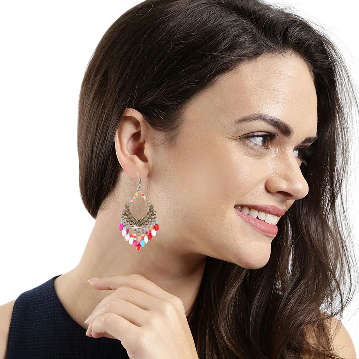 Yellow Chimes Young Colors Beads Stylish Bohemian Hangings Oxidized Earring for Women and Girls